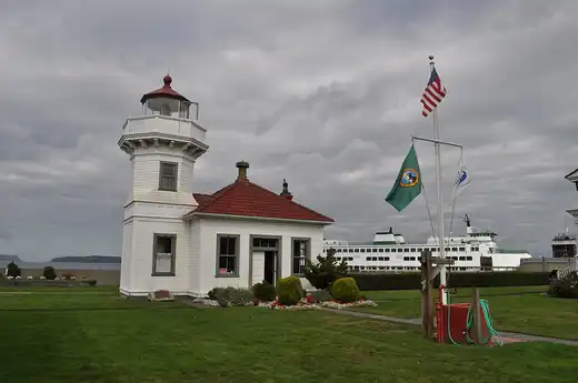 Mukilteo Lighthouse with a Washington State Ferry in the background